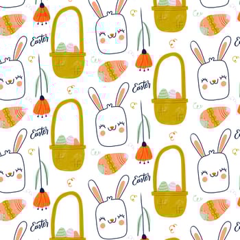 Cute Easter Pattern With Bunny Smiling, Flower And Eggs vector