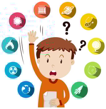 Boy asking questions about school work vector