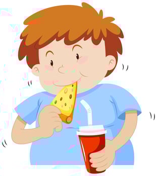 Fat boy eating pizza vector