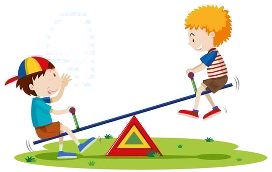 Two boys playing seesaw in the park vector