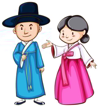 A simple drawing of people wearing the Asian attire vector
