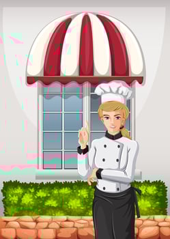 A chef in front of the restaurant vector