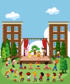 Children performing on stage vector