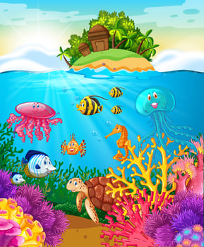Sea animals swimming under the sea vector