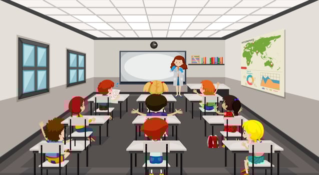 Students in modern classroom vector