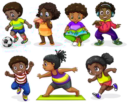 African children engaging in different activities vector