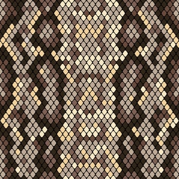Snakeskin seamless pattern. Realistic texture of snake or another reptile skin. Beige and brown colors. Vector illustartion