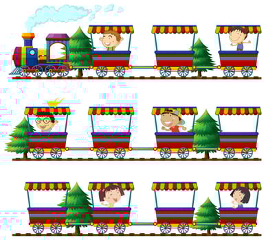 Children riding on trains vector