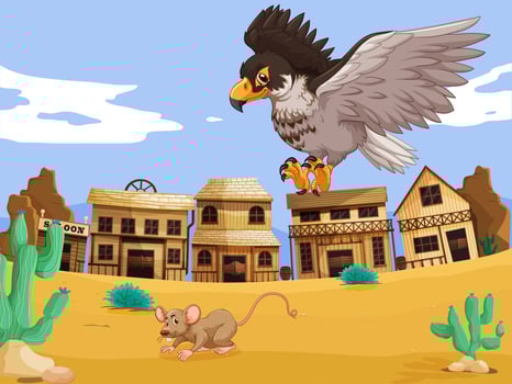 Eagle catching rat in desert vector