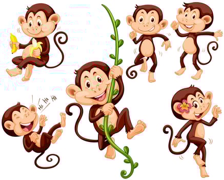 Little monkeys doing different things vector