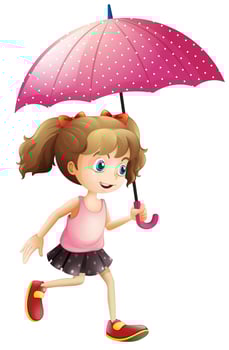 Little girl using umbrella vector