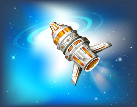 Spaceship flying in galaxy vector