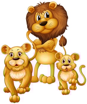 Lion family with one cub vector