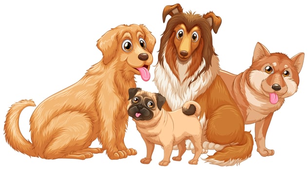 Different type of cute puppy dogs vector