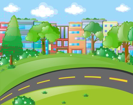 Scene with buildings and empty road vector
