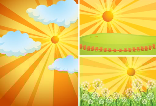 Three background scenes with bright sun vector
