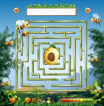 Bee maze game template vector