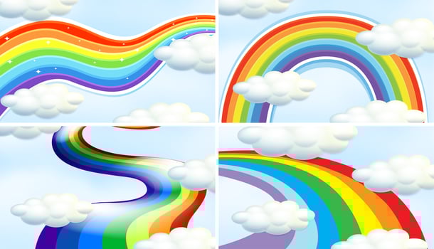 Four background scene with different patterns of rainbow vector