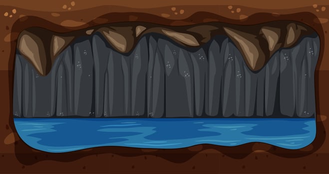 A Dark Underground Water Cave Vector