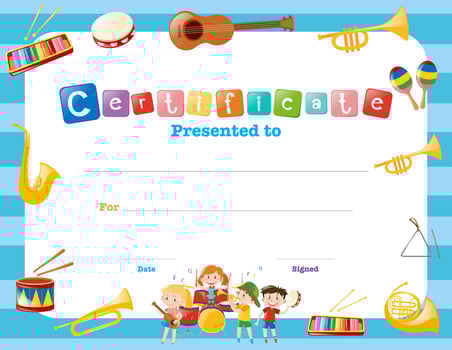 Certification template with musical instruments vector