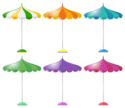 Beach umbrella in six different colors vector
