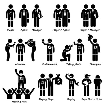 Sportsman Sport Player Management Stick Figure Pictogram Icons. vector