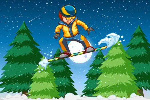 A young man snowboarding vector