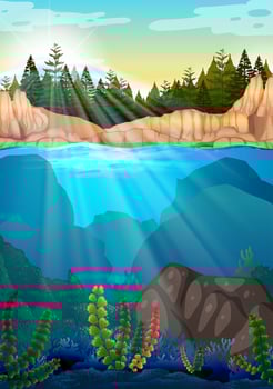 Scene with pine trees and underwater vector