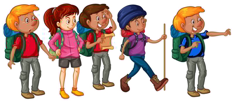 Many hikers with map and backpack vector
