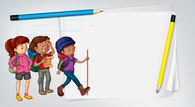 Paper template with three hikers vector