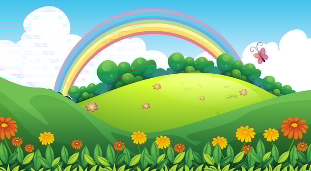 Beautiful Green Mountain and Rainbow vector