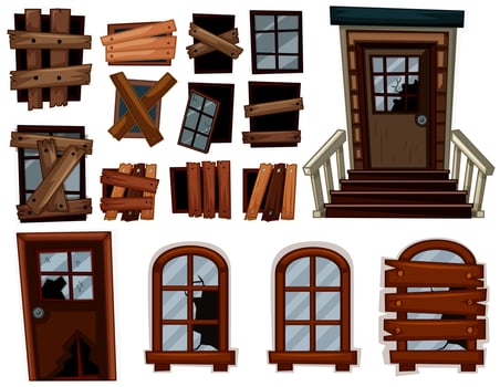 Broken doors and windows vector