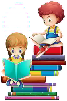 Children with books on white background vector