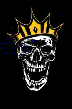 White Skull in Gold Crown on Black Background vector