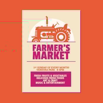 Farmer's Market Flyer Poster Invitation Template. Based On Old Style Farmer's Tractor vector