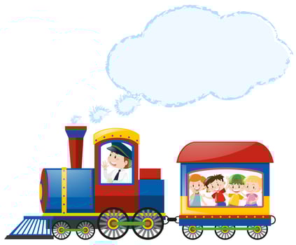 Children riding on train vector