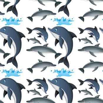 Seamless background with happy dolphins vector