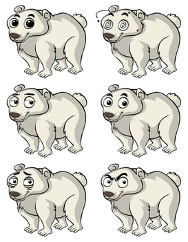Polar bear with different facial expressions vector