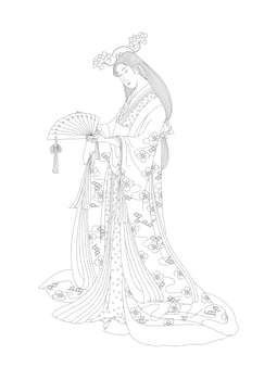 Sotoori Hime adult coloring  page based on the work of  Eishi Hosoda 1756-1829 vector