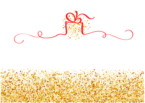 stylized golden background with red ribbon in form of gift with place for text. Vector holiday illustration EPS10