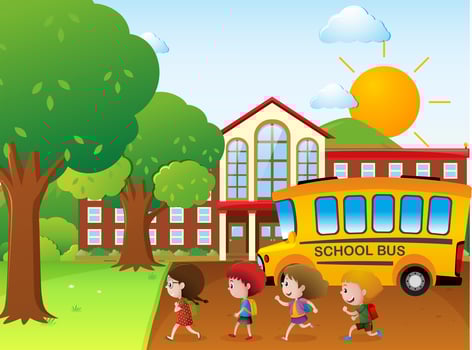 Kids going to school by school bus vector