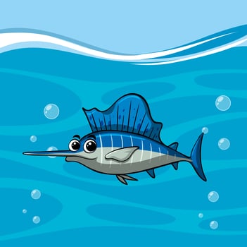 Swordfish swims in the ocean vector