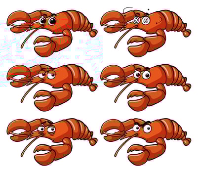 Lobster with facial expressions vector