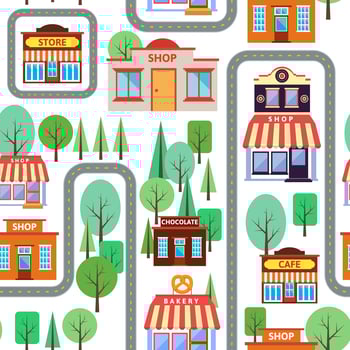 Seamless happy village houses retro new home background pattern vector
