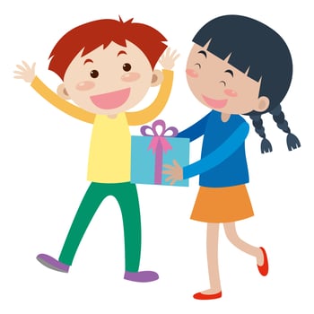 Girl gives present to boy vector