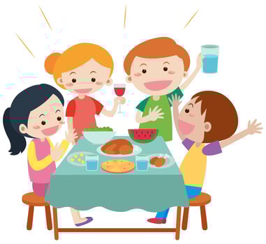 People having meal at dining table vector