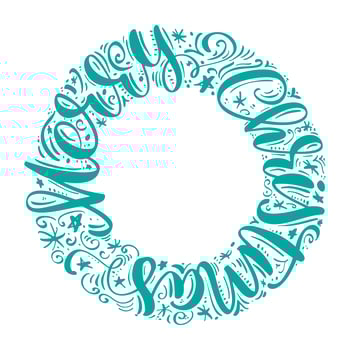 Merry Christmas hand-lettering text written in a circle. Handmade vector calligraphy collection Scandinavian style