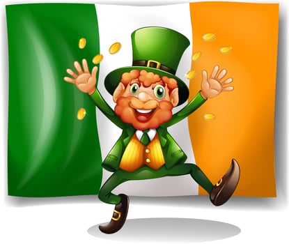 Leprechaun with golden coins by the flag vector