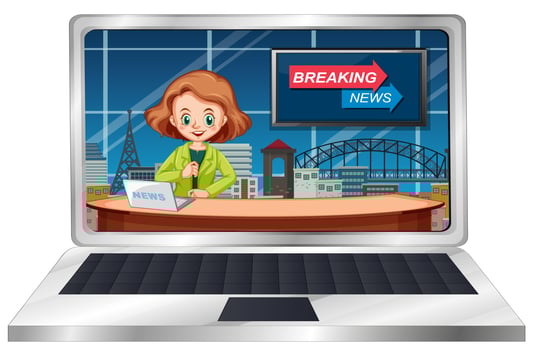 Live breaking news on laptop screen vector
