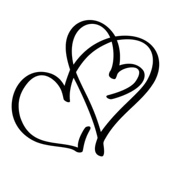 Two lovers heart. Handmade vector calligraphy. Decor for greeting card, mug, photo overlays, t-shirt print, flyer, poster design